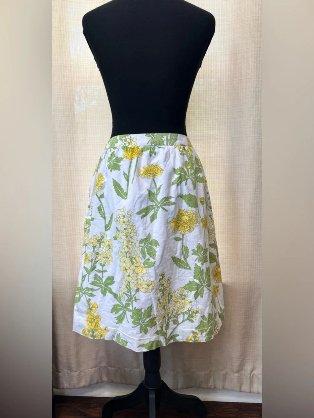 Anthropolgie Elevenses Floral Cotton Skirt Sz 8 Yellow Green A-Line Front Pocket - Picture 4 of 13